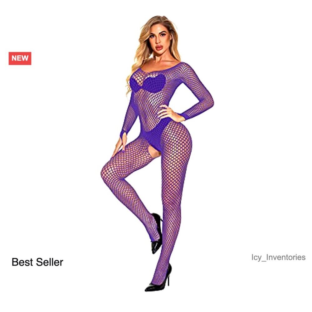 Fishnet Mesh Bodysuit One Piece Lingerie Sexy Tights Nightwear Jumpsuit - Picture 5 of 6